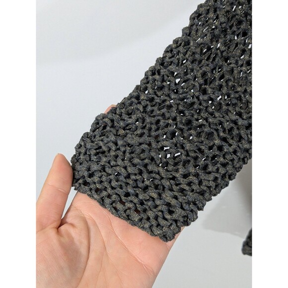 EILEEN FISHER Sweater Metallic Italian Yarn V-Neck Pullover Black Gold Holiday L - Picture 6 of 9